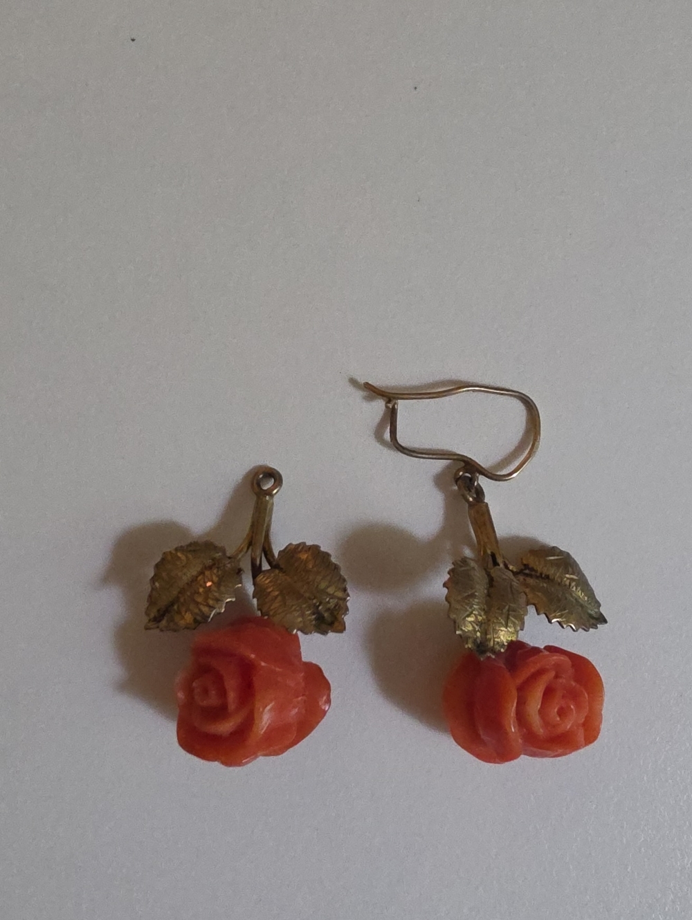 Victorian Hand Carved Coral Rose Earrings - Missing Ear Wire